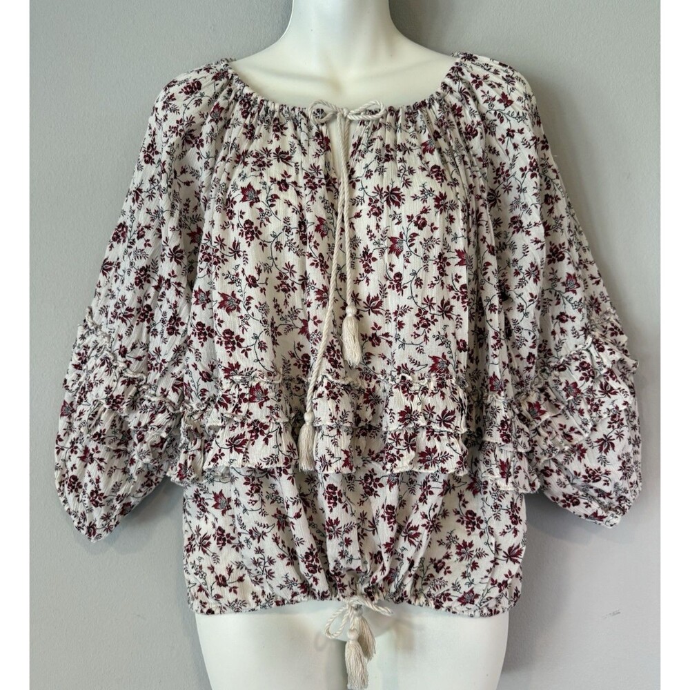Denim & Supply Ralph Lauren Peasant Top Women's S Boho Floral Tassel Tiered